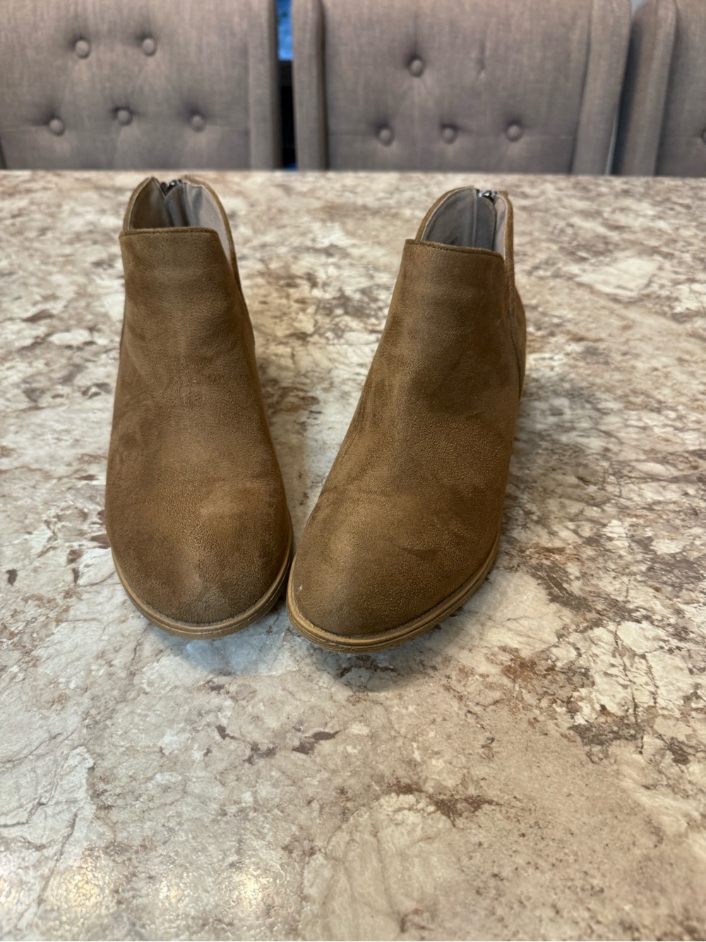 Women's Brown Suede Ankle Booties with Side Zip